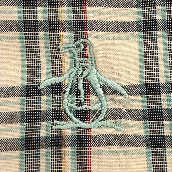 The Original Penguin Short Sleeve Slim Fit Shirt Cream Plaid Medium - Picture 3 of 7